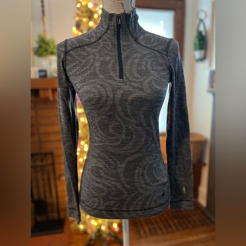 Smartwool Women’s Classic Thermal Merino Base Layer 1/4 Zip Black Top, Size S